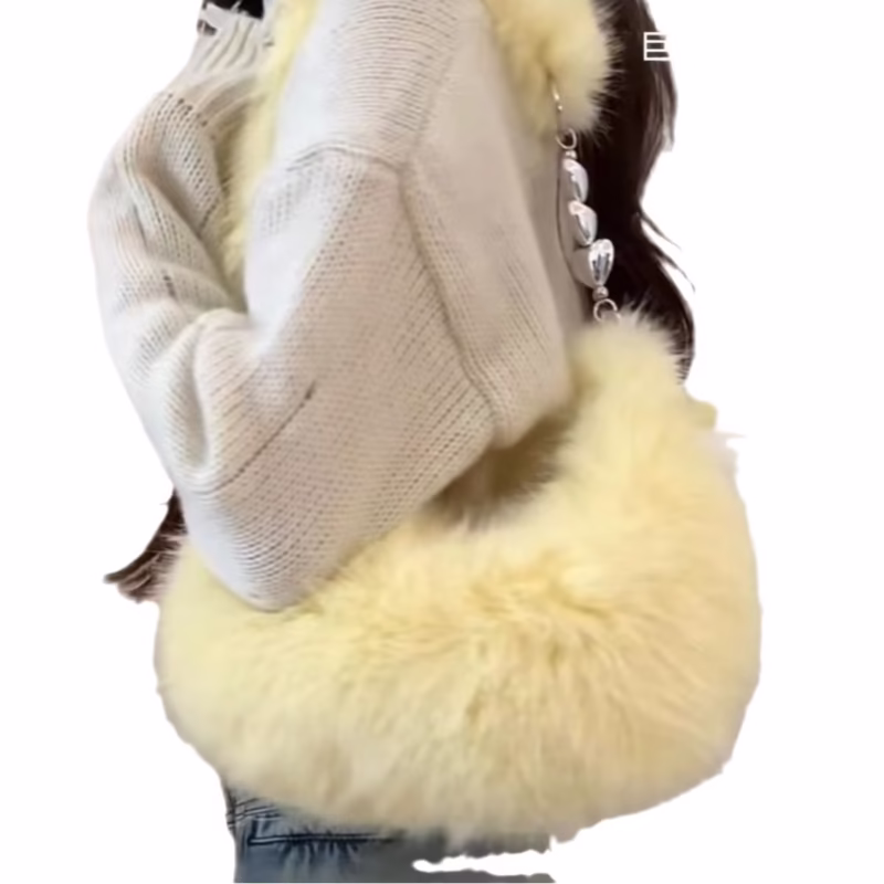 Autumn and winter new plush niche design bag cute cheese-colored fur dumpling bag one-shoulder handbag cross-body bag female - Image 5