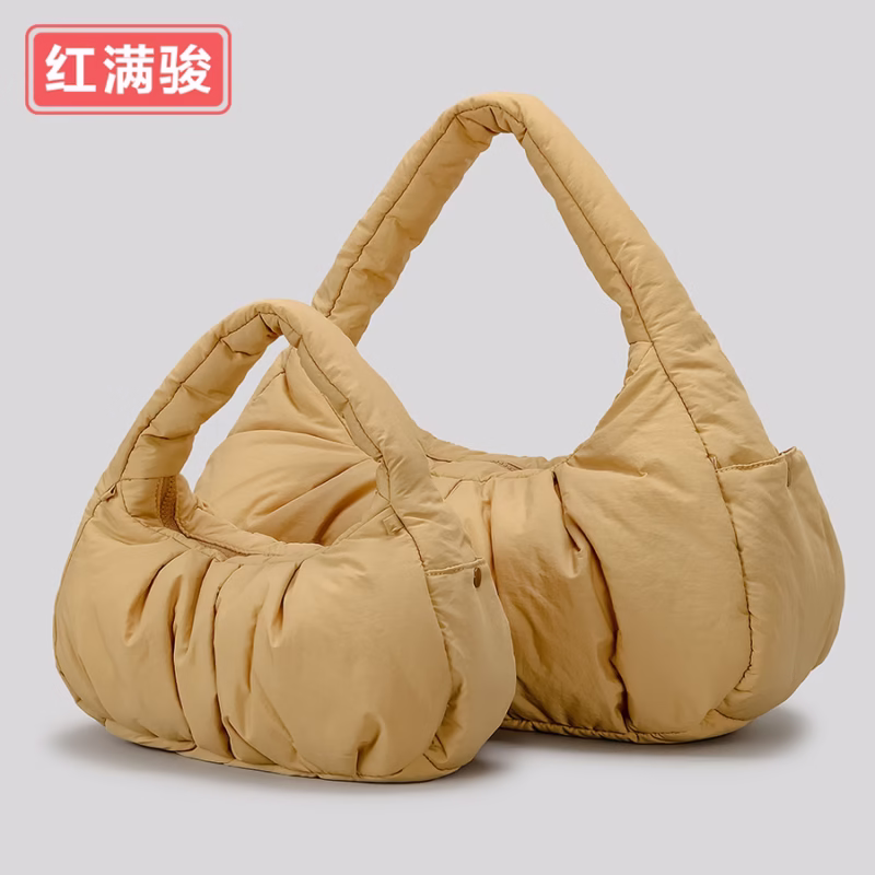 Simple and lightweight niche crescent shoulder bag nylon cloth cotton cloud armpit bag pleated large-capacity handbag - Image 9