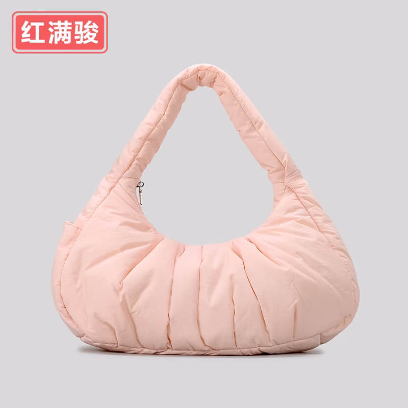 Simple and lightweight niche crescent shoulder bag nylon cloth cotton cloud armpit bag pleated large-capacity handbag - Image 5