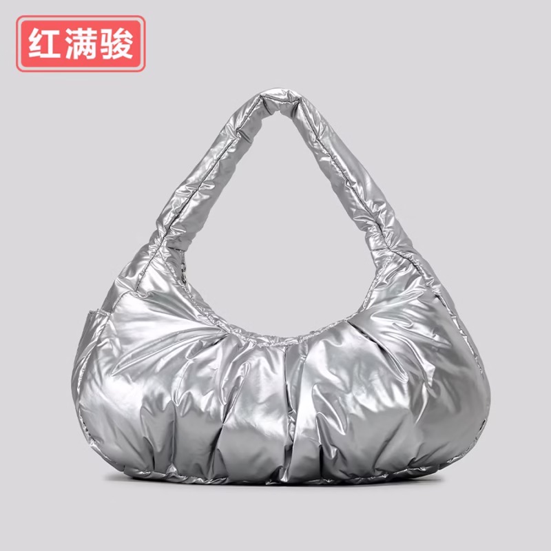 Simple and lightweight niche crescent shoulder bag nylon cloth cotton cloud armpit bag pleated large-capacity handbag - Image 7