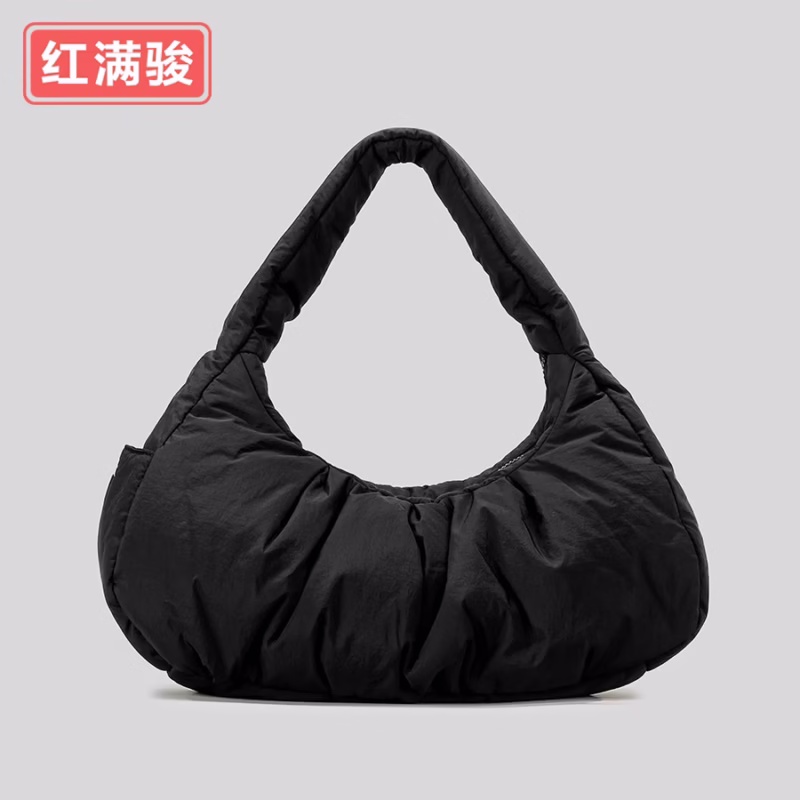 Simple and lightweight niche crescent shoulder bag nylon cloth cotton cloud armpit bag pleated large-capacity handbag - Image 11