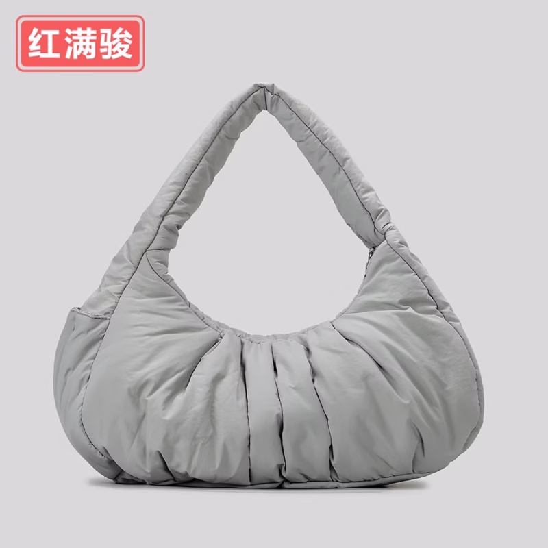 Simple and lightweight niche crescent shoulder bag nylon cloth cotton cloud armpit bag pleated large-capacity handbag - Image 8