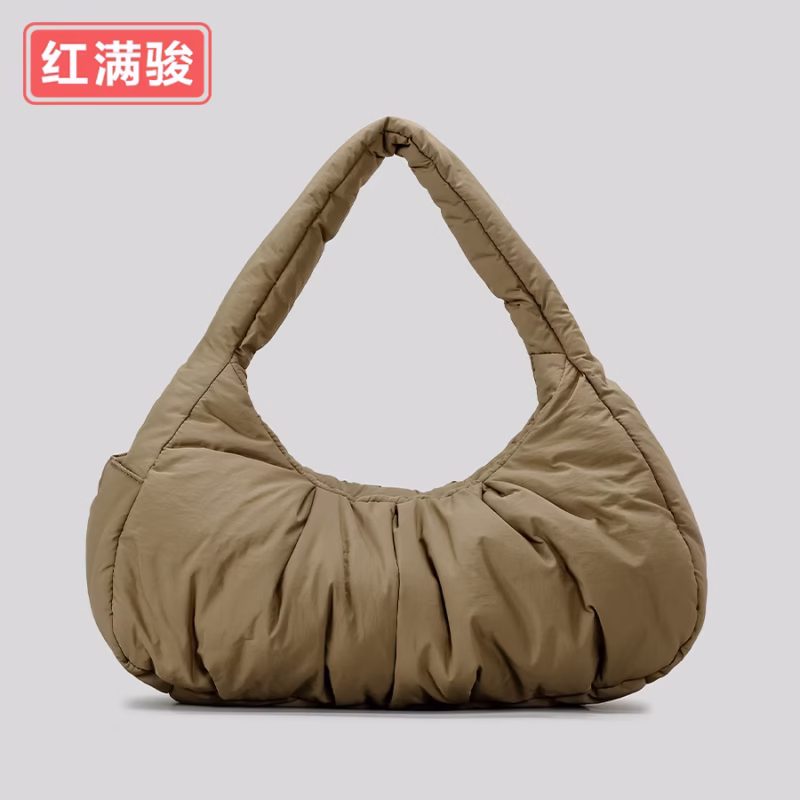 Simple and lightweight niche crescent shoulder bag nylon cloth cotton cloud armpit bag pleated large-capacity handbag - Image 6