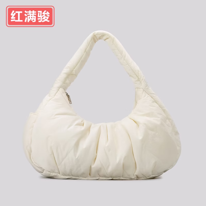 Simple and lightweight niche crescent shoulder bag nylon cloth cotton cloud armpit bag pleated large-capacity handbag - Image 12