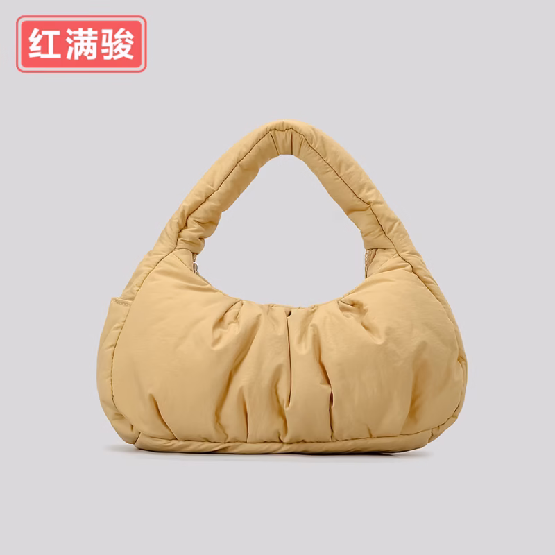 Simple and lightweight niche crescent shoulder bag nylon cloth cotton cloud armpit bag pleated large-capacity handbag - Image 3