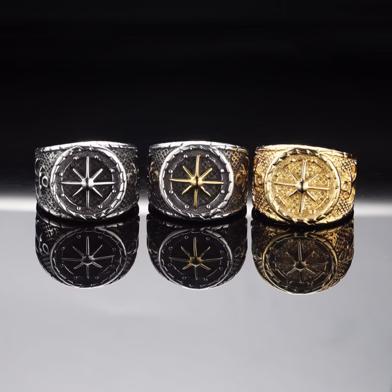 European and American cross-border fashion anchor titanium steel ring personality retro punk eight-pointed star men's ring with accessories wholesale - Image 10