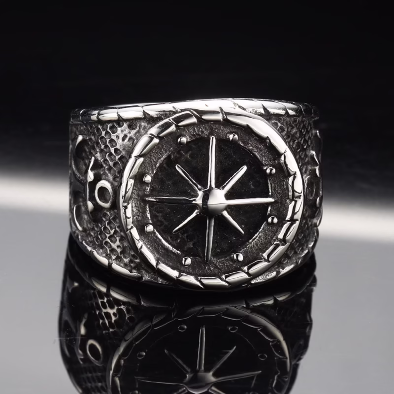 European and American cross-border fashion anchor titanium steel ring personality retro punk eight-pointed star men's ring with accessories wholesale - Image 6