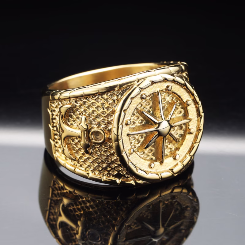 European and American cross-border fashion anchor titanium steel ring personality retro punk eight-pointed star men's ring with accessories wholesale - Image 4