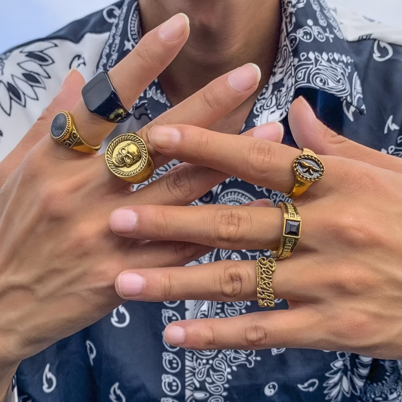 European and American cross-border hot-selling geometric crystal 6-piece ring simple personality fashion alloy retro ring for men