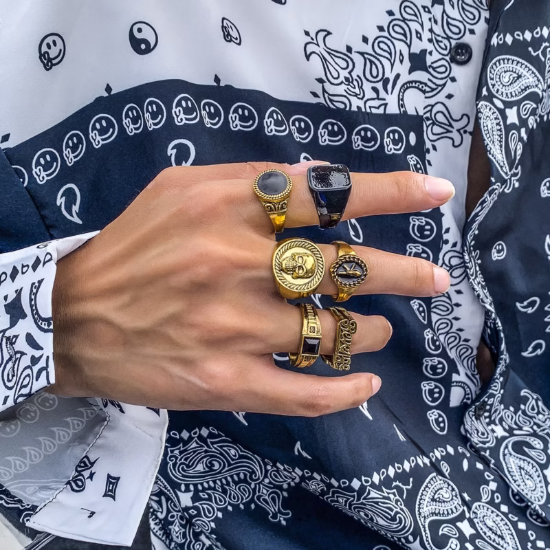 European and American cross-border hot-selling geometric crystal 6-piece ring simple personality fashion alloy retro ring for men - Image 8