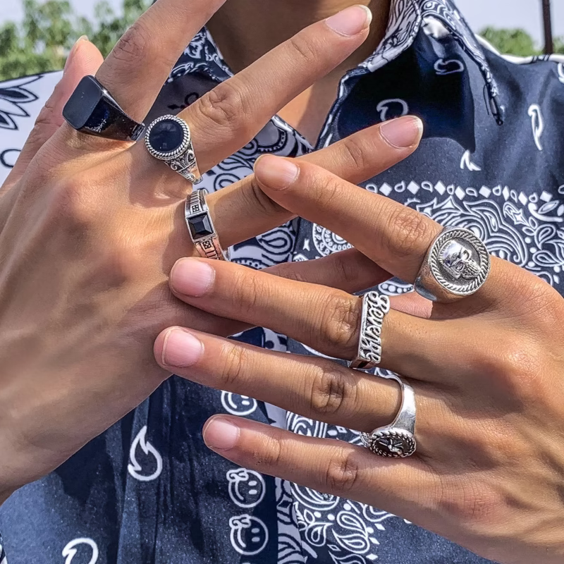 European and American cross-border hot-selling geometric crystal 6-piece ring simple personality fashion alloy retro ring for men