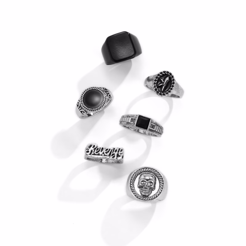 European and American cross-border hot-selling geometric crystal 6-piece ring simple personality fashion alloy retro ring for men - Image 2