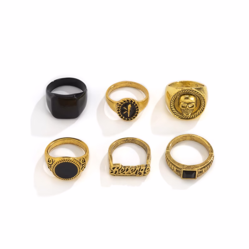 European and American cross-border hot-selling geometric crystal 6-piece ring simple personality fashion alloy retro ring for men - Image 5