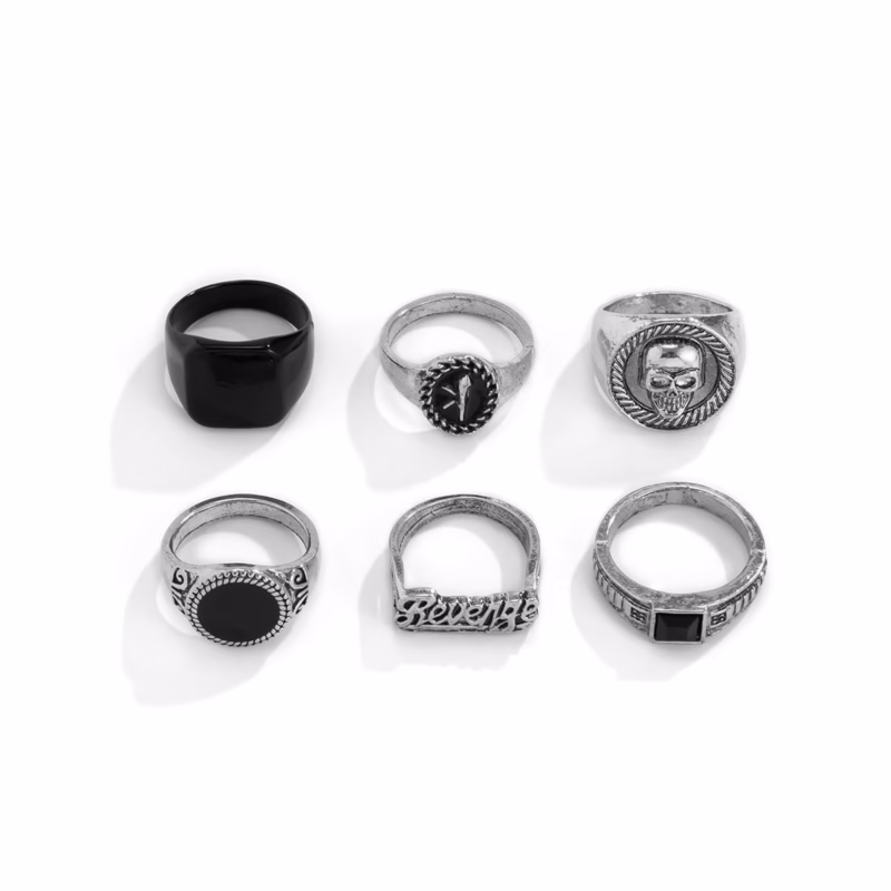 European and American cross-border hot-selling geometric crystal 6-piece ring simple personality fashion alloy retro ring for men - Image 2