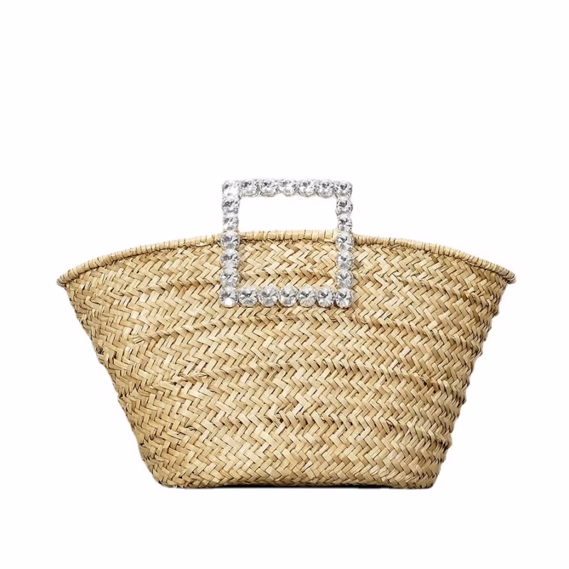 Summer new hand-woven full diamond handbag women's seaside vacation beach straw bag large-capacity handbag
