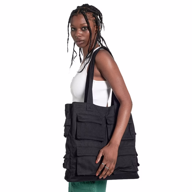 New workwear style tote bag men's and women's same large-capacity nylon shoulder bag multi-function pocket handbag