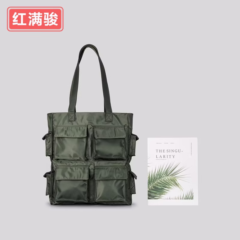 New workwear style tote bag men's and women's same large-capacity nylon shoulder bag multi-function pocket handbag - Image 3
