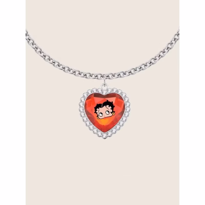 Betty Betty] Three-color crystal diamond necklace women's love pendant women's light luxury birthday gift for girlfriend - Image 2