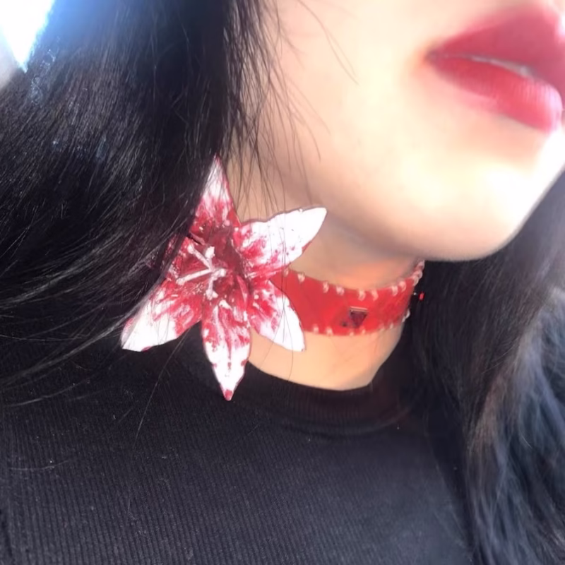 Wear more, you are the lily, the candle of the soul" 3D printing pure handmade dual-use Chocker red and white - Image 8