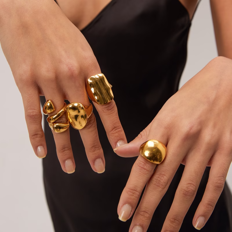Cross-border Internet celebrity trend 18K gold stainless steel glass ring European and American fashion high-end colourless women's accessories wholesale - Image 3