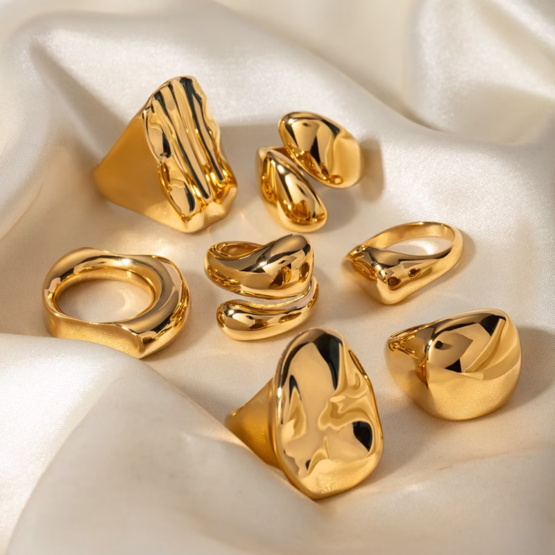 Cross-border Internet celebrity trend 18K gold stainless steel glass ring European and American fashion high-end colourless women's accessories wholesale - Image 4