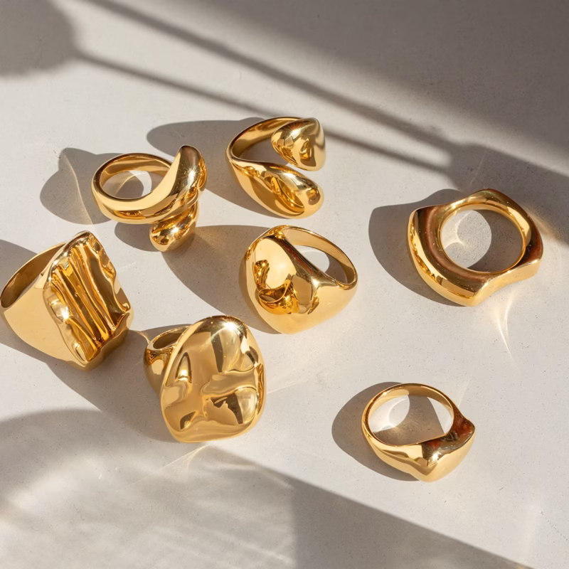 Cross-border Internet celebrity trend 18K gold stainless steel glass ring European and American fashion high-end colourless women's accessories wholesale - Image 5