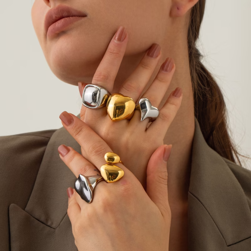 Amazon does not fade 18K gold stainless steel exaggerated spherical ring 2023 fashion personality trendy jewelry wholesale