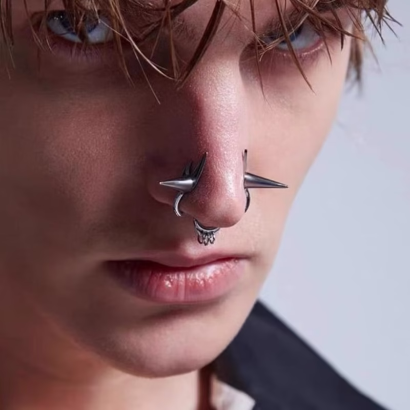 European and American punk style dark hole-free niche design in cold wind nose ring can wear nose ornaments without punching holes - Image 3