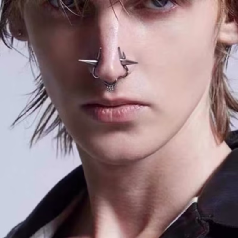 European and American punk style dark hole-free niche design in cold wind nose ring can wear nose ornaments without punching holes - Image 2