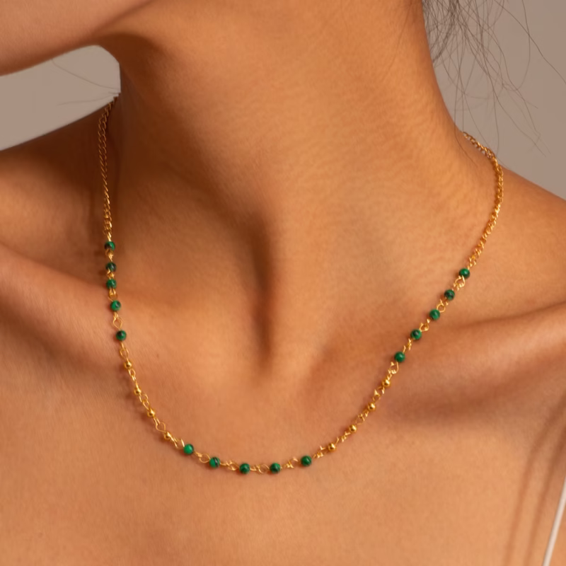 EUROPEAN AND AMERICAN NEW HOT-SELLING 18K GOLD-PLATED STAINLESS STEEL NECKLACE INLAID TICKSTONE BEAD NECKLACE INS INTERNET CELEBRITY JEWELRY WOMEN'S - Image 7
