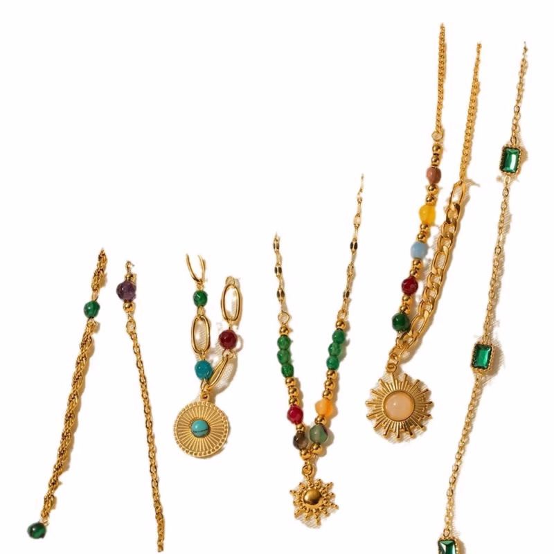EUROPEAN AND AMERICAN NEW HOT-SELLING 18K GOLD-PLATED STAINLESS STEEL NECKLACE INLAID TICKSTONE BEAD NECKLACE INS INTERNET CELEBRITY JEWELRY WOMEN'S - Image 4