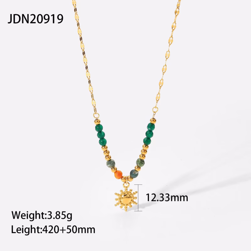EUROPEAN AND AMERICAN NEW HOT-SELLING 18K GOLD-PLATED STAINLESS STEEL NECKLACE INLAID TICKSTONE BEAD NECKLACE INS INTERNET CELEBRITY JEWELRY WOMEN'S - Image 5