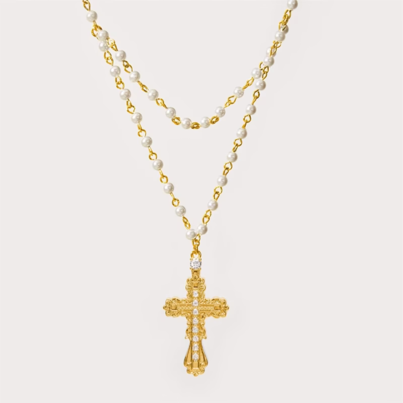 Gothic style cross necklace set female shell pearl personality minimalist necklace European and American punk style cross - Image 6