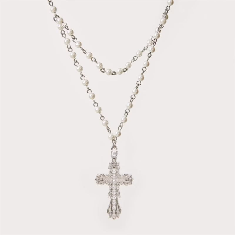 Gothic style cross necklace set female shell pearl personality minimalist necklace European and American punk style cross - Image 5