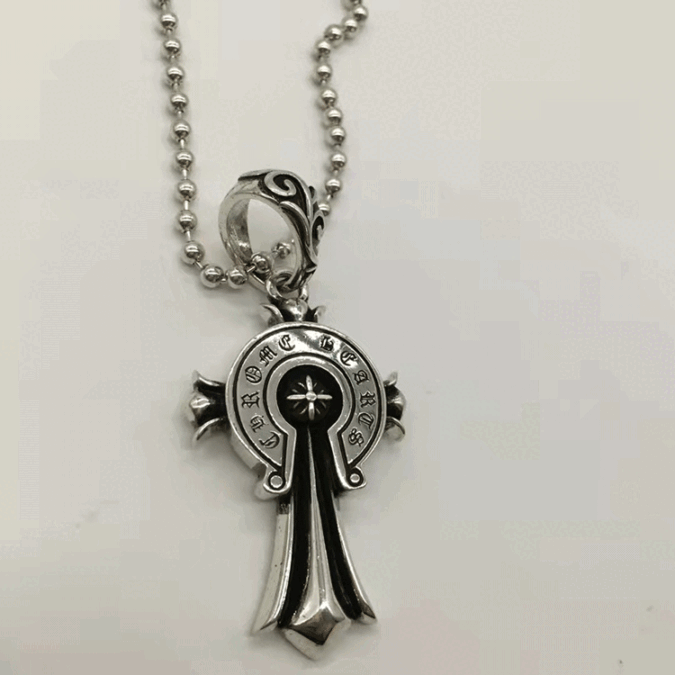 Croo horseshoe pendant necklace European and American personality hip-hop retro European and American fashion men's cross flower letter necklace - Image 6