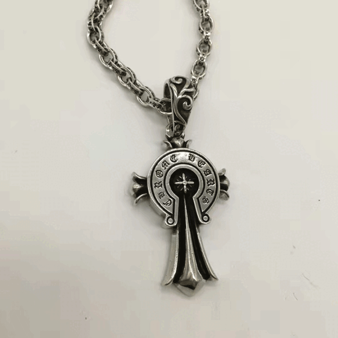 Croo horseshoe pendant necklace European and American personality hip-hop retro European and American fashion men's cross flower letter necklace - Image 5