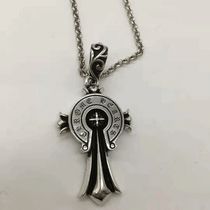 Croo horseshoe pendant necklace European and American personality hip-hop retro European and American fashion men's cross flower letter necklace - Image 2