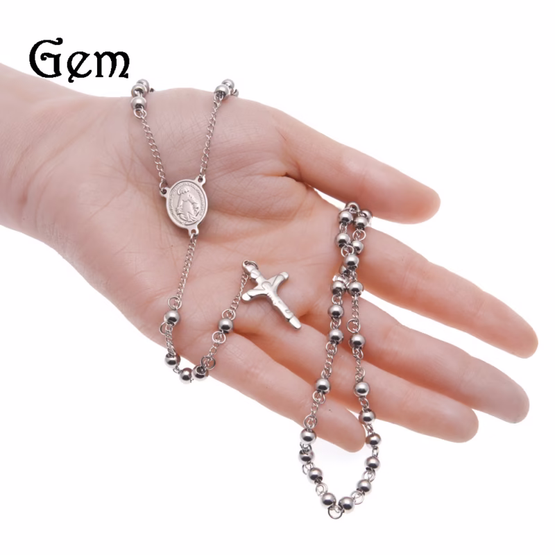 Cross-border supply European and American men's beaded chain 6mm HipHop Rosary stainless steel rosary necklace - Image 3