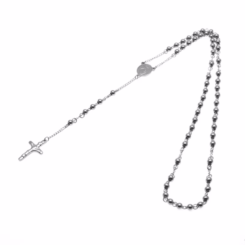 Cross-border supply European and American men's beaded chain 6mm HipHop Rosary stainless steel rosary necklace - Image 5