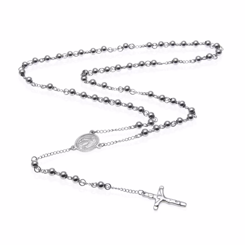 Cross-border supply European and American men's beaded chain 6mm HipHop Rosary stainless steel rosary necklace - Image 4