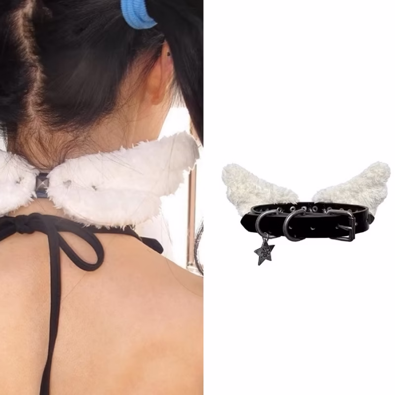 Punk Gothic Angel Wing Necklace Personality Leather Choker Necklace Design Sense Neckband Clavicle Chain Female - Image 5