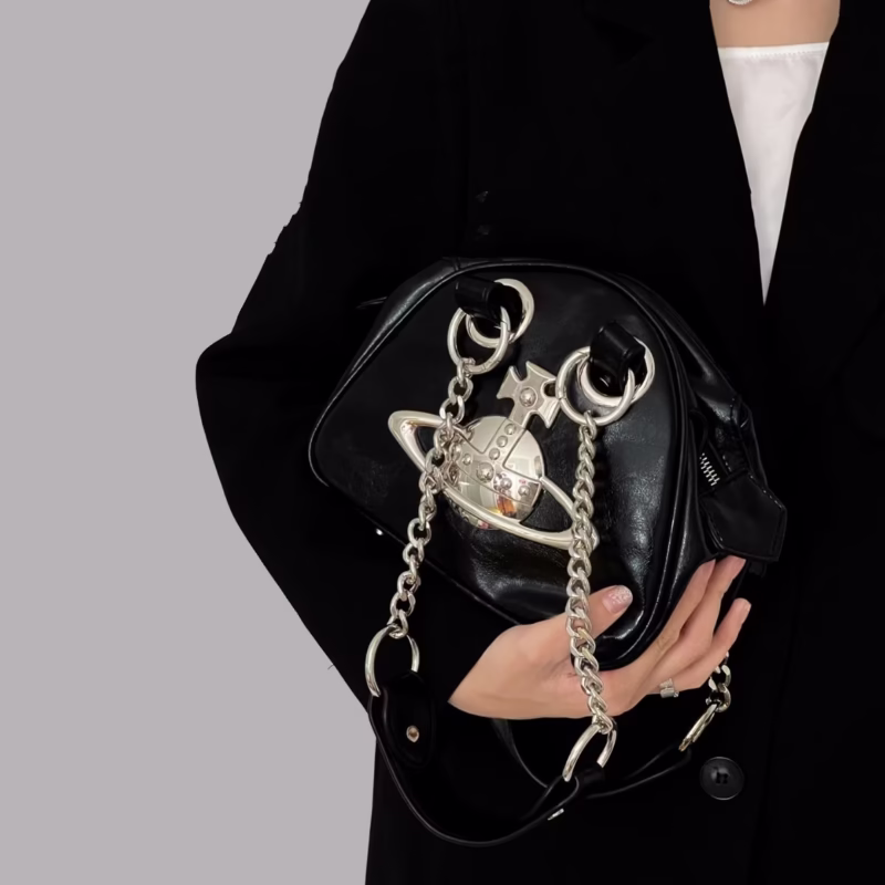 Western Empress Dowager Saturn Bowling Bag Punk Hot Girl One-shoulder Armpit Bag Niche Women's Bag 2023 New Chain Bag