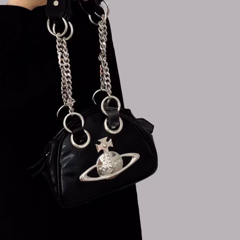 Western Empress Dowager Saturn Bowling Bag Punk Hot Girl One-shoulder Armpit Bag Niche Women's Bag 2023 New Chain Bag - Image 4