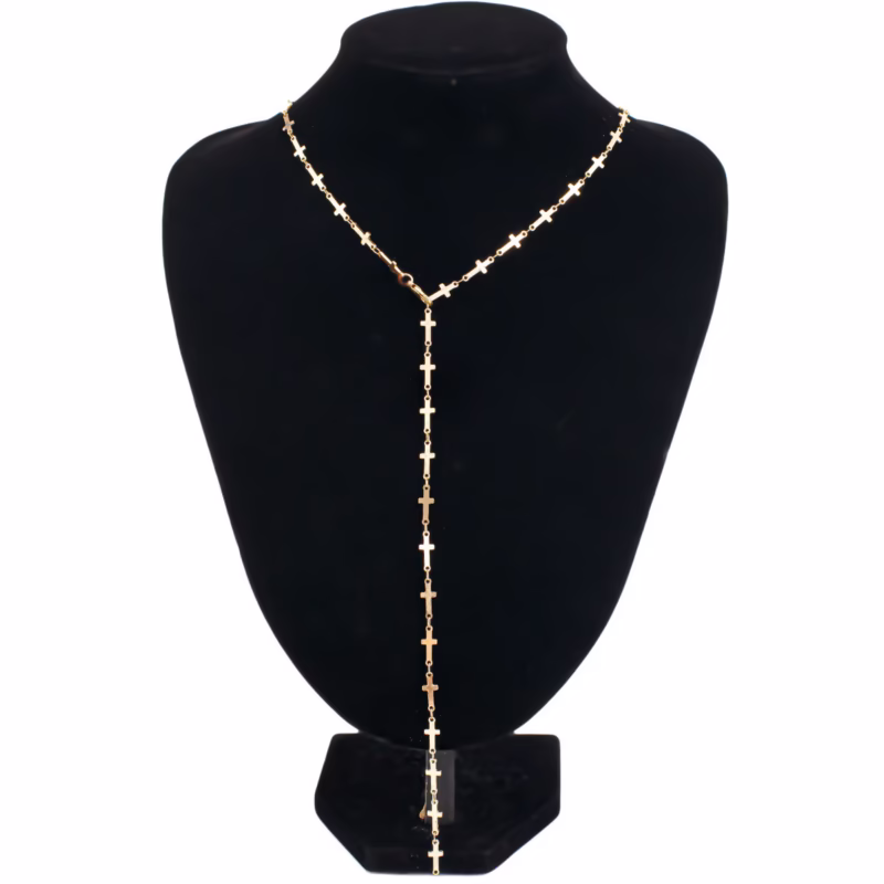 Cross-border European and American style long design sense cross French necklace women's love beaded niche pendant necklace - Image 2
