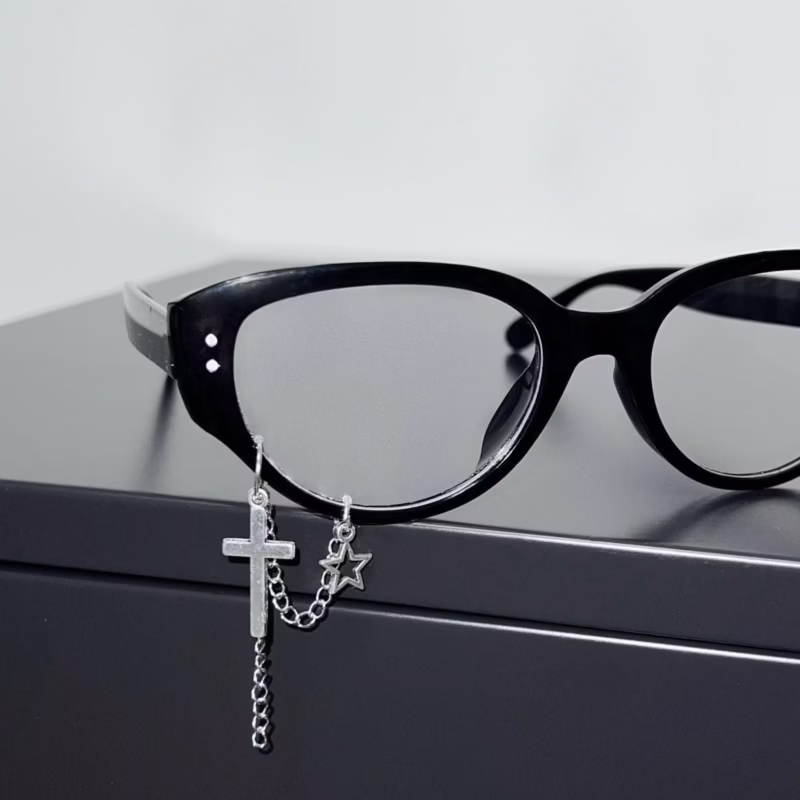 Original small black frame cat's eye advanced subculture y2k anti-blue light flat mirror cross - Image 3
