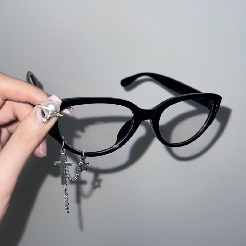 Original small black frame cat's eye advanced subculture y2k anti-blue light flat mirror cross - Image 2