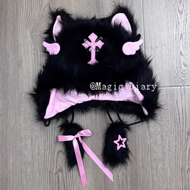 Magic Diary-Original handmade autumn and winter warm hat cat ear subculture y2k plush cute warm - Image 3