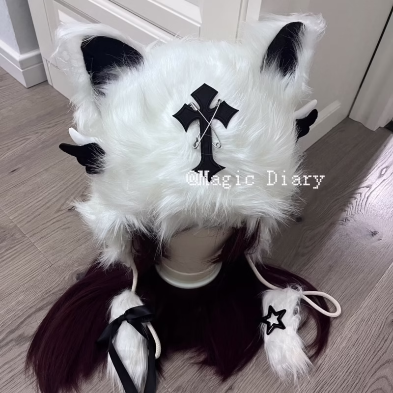 Magic Diary-Original handmade autumn and winter warm hat cat ear subculture y2k plush cute warm - Image 4