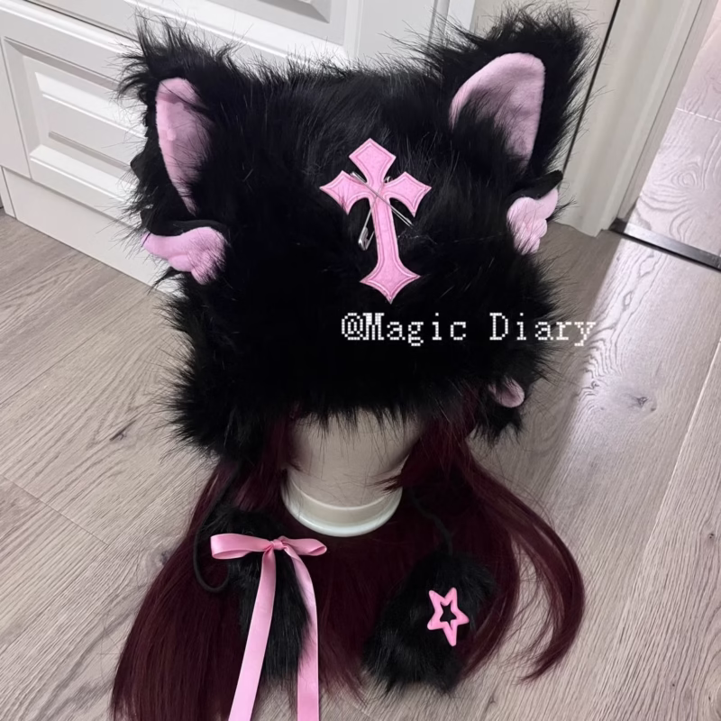 Magic Diary-Original handmade autumn and winter warm hat cat ear subculture y2k plush cute warm - Image 5