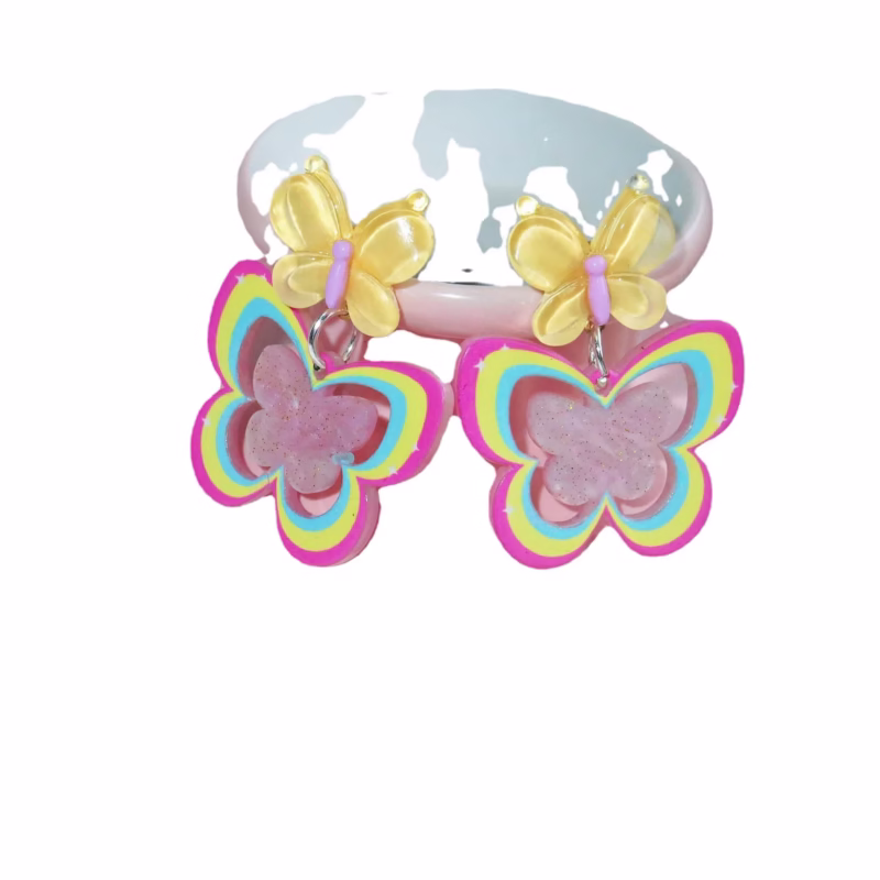 personality hot girl colorful butterfly acrylic earrings 25 needle silver rainbow earrings - Image 5